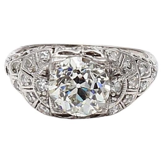 Anillo de boda de platino con diamantes J-SI2 de corte europeo antiguo de 1,86 quilates