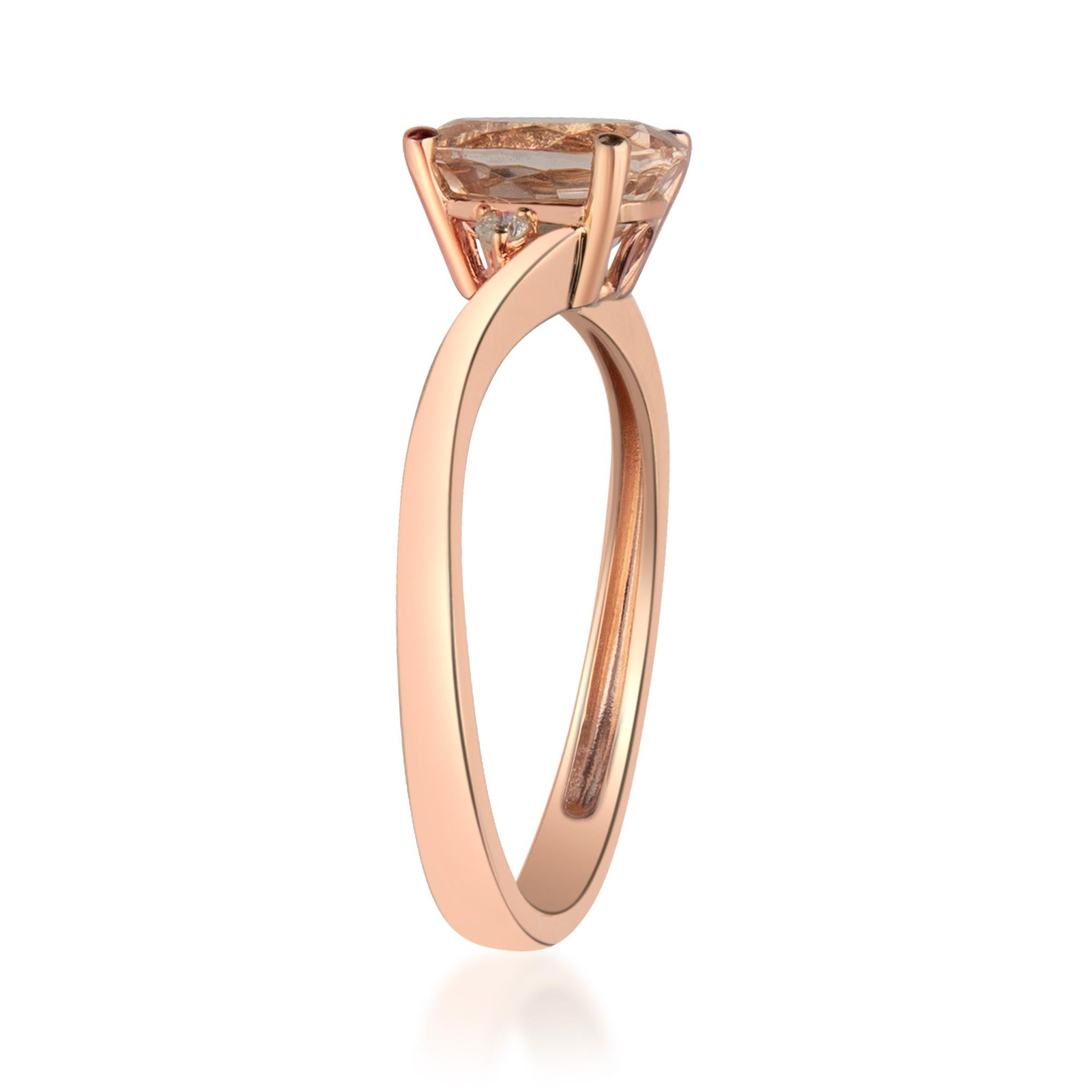 Art Deco 1.86 Carat Oval Cut Morganite Diamond Accents 14K Rose Gold Ring For Sale