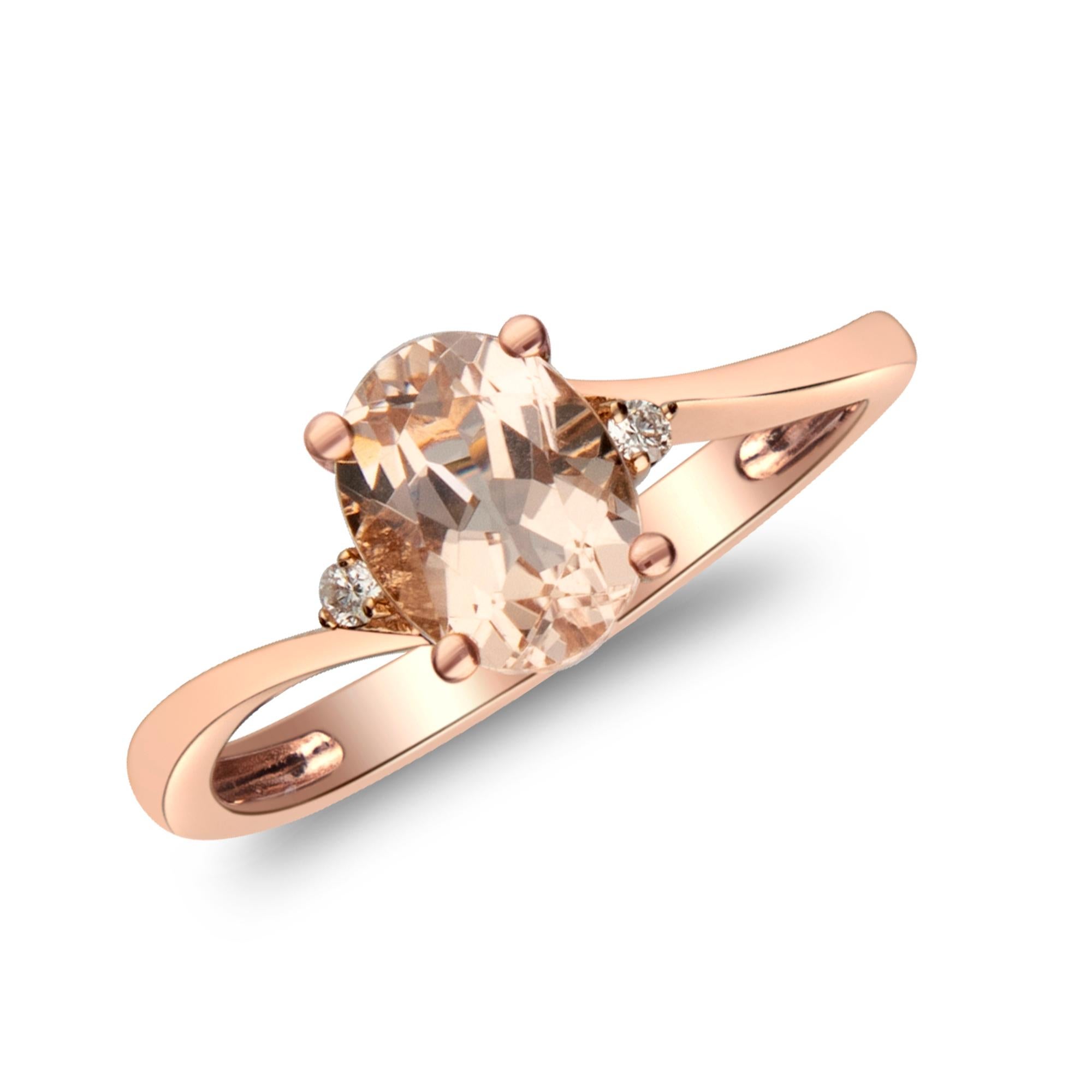 Anillo de oro rosa de 14 quilates con acentos de diamantes Morganita talla oval de 1,86 quilates Art Decó en venta