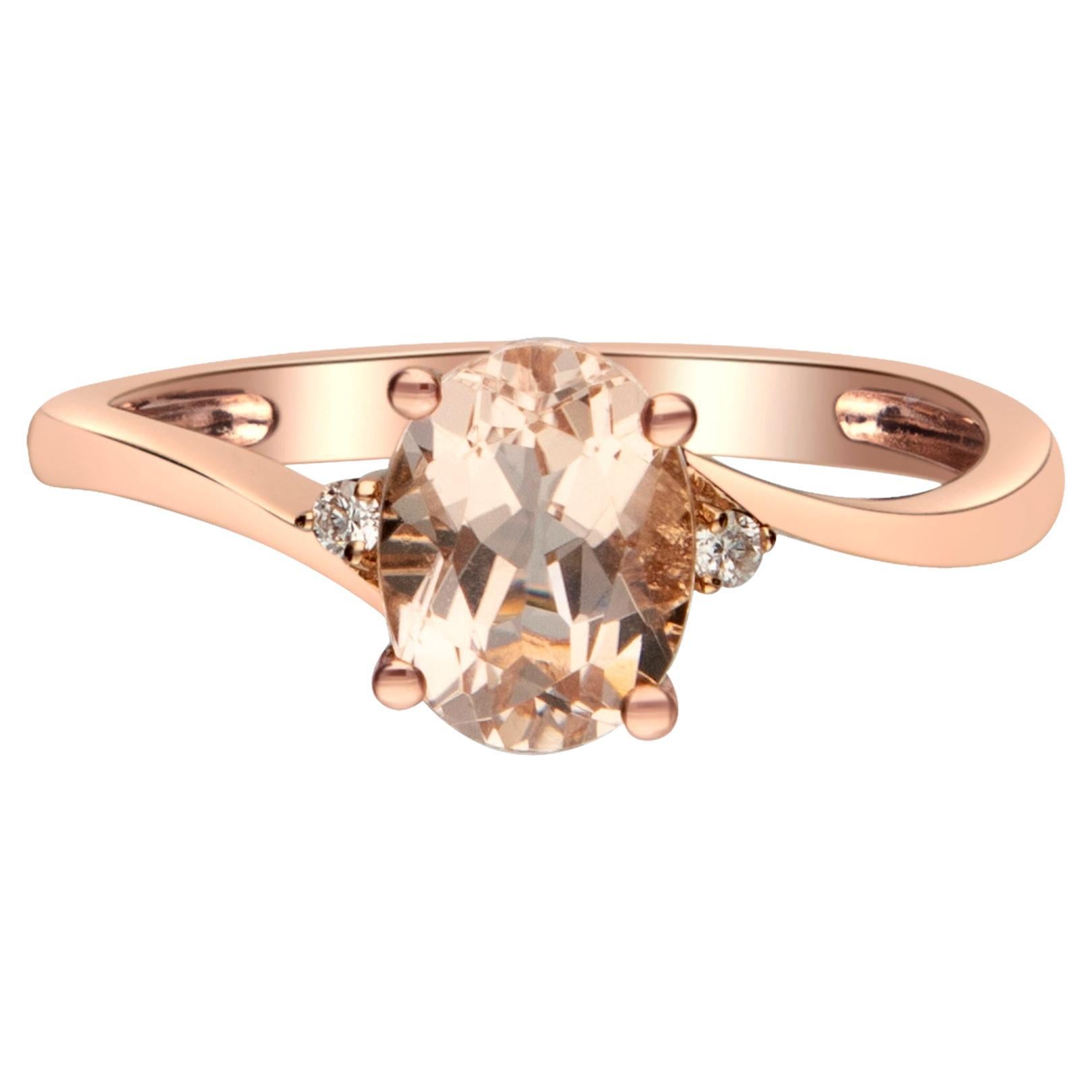 Bague en or rose 14 carats avec diamants et morganite taille ovale de 1,86 carat