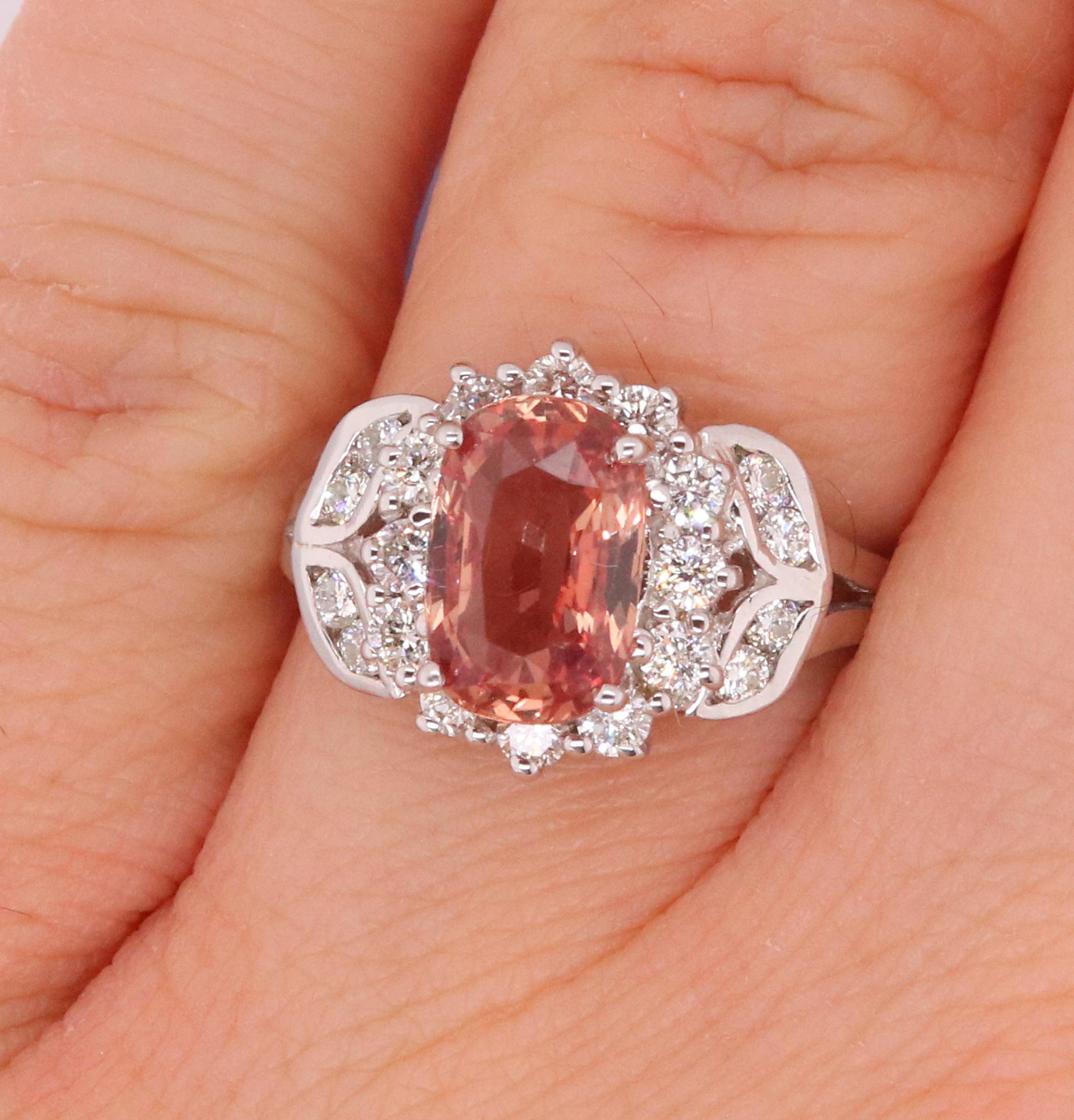 Contemporary GIA Certified 1.86 Carat Padparadscha Sapphire and Diamond Ring