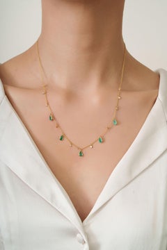 1.86 Carat Pear-Shaped Emerald Diamond Station Necklace in 14K Yellow Gold