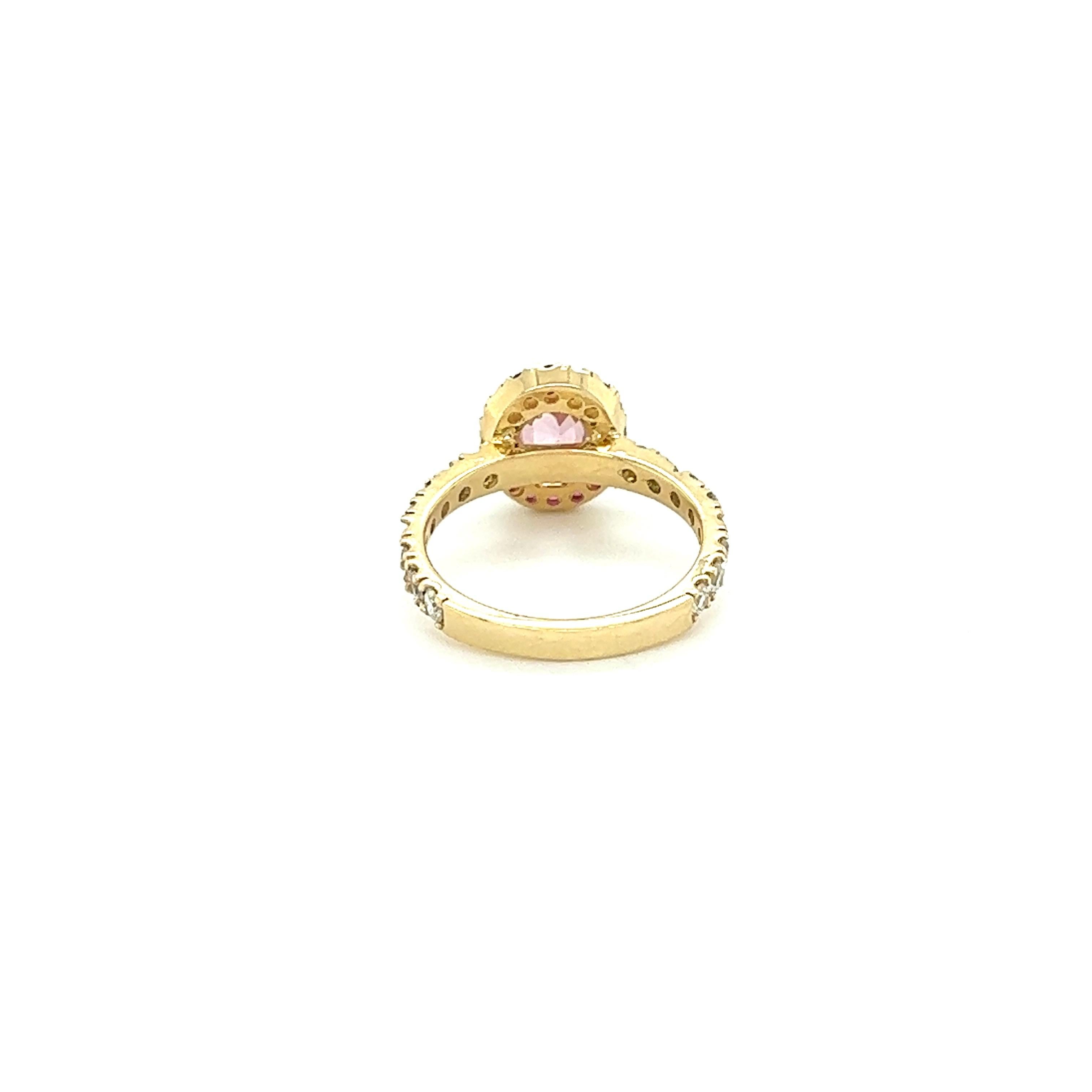 Oval Cut 1.86 Carat Pink Sapphire Diamond 14 Karat Yellow Gold Engagement Ring For Sale