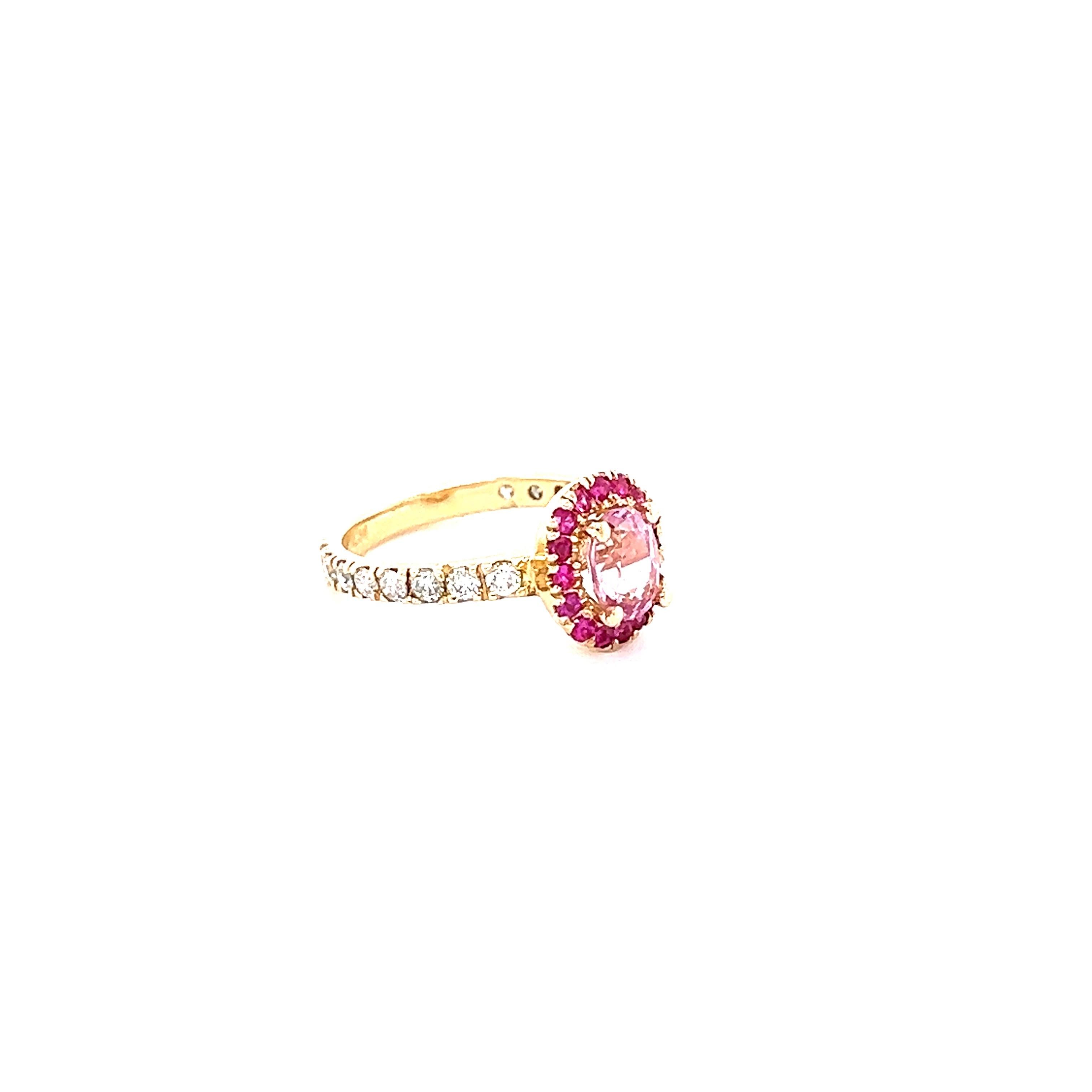 Women's 1.86 Carat Pink Sapphire Diamond 14 Karat Yellow Gold Engagement Ring For Sale