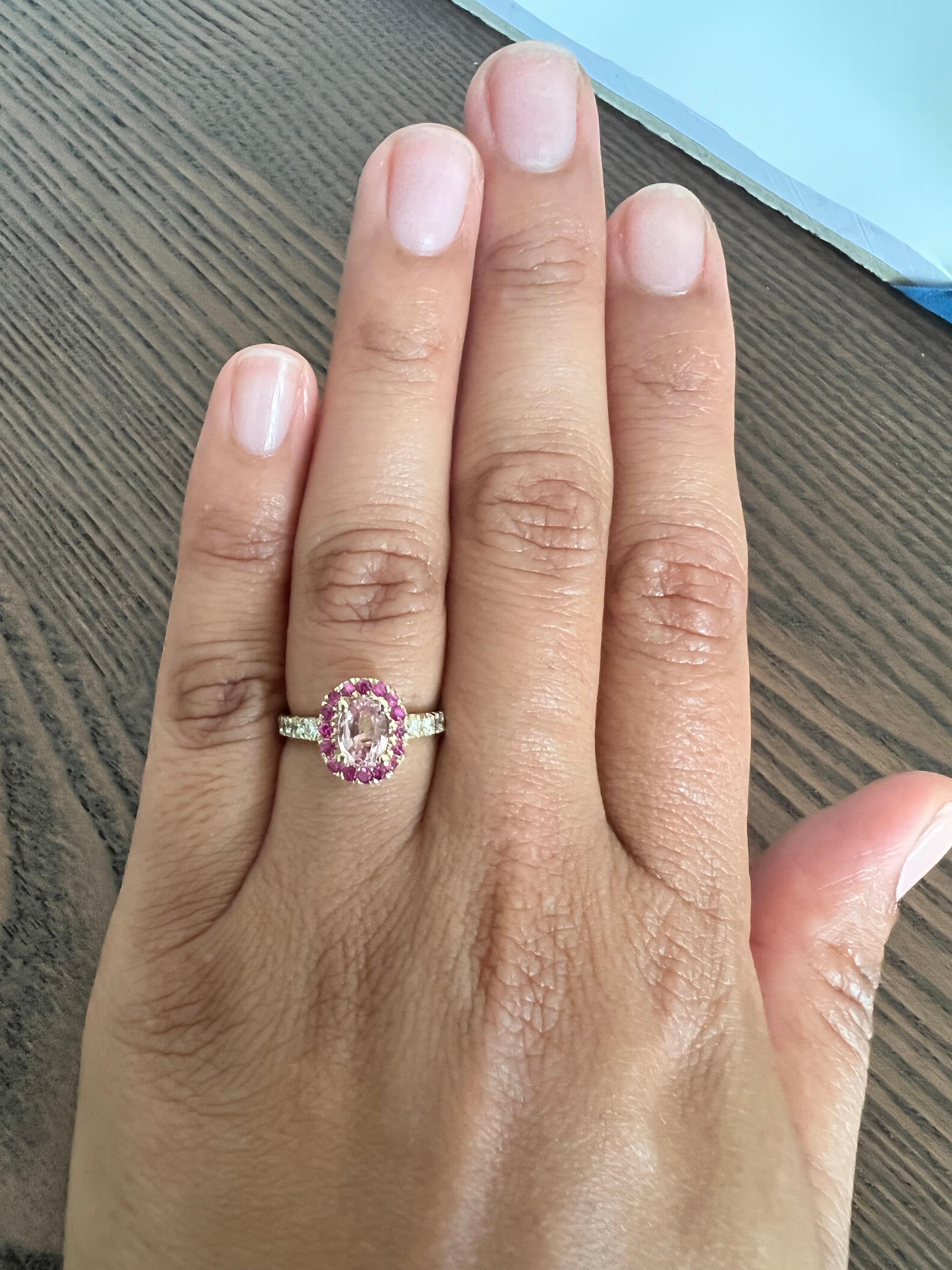 1.86 Carat Pink Sapphire Diamond 14 Karat Yellow Gold Engagement Ring For Sale 1