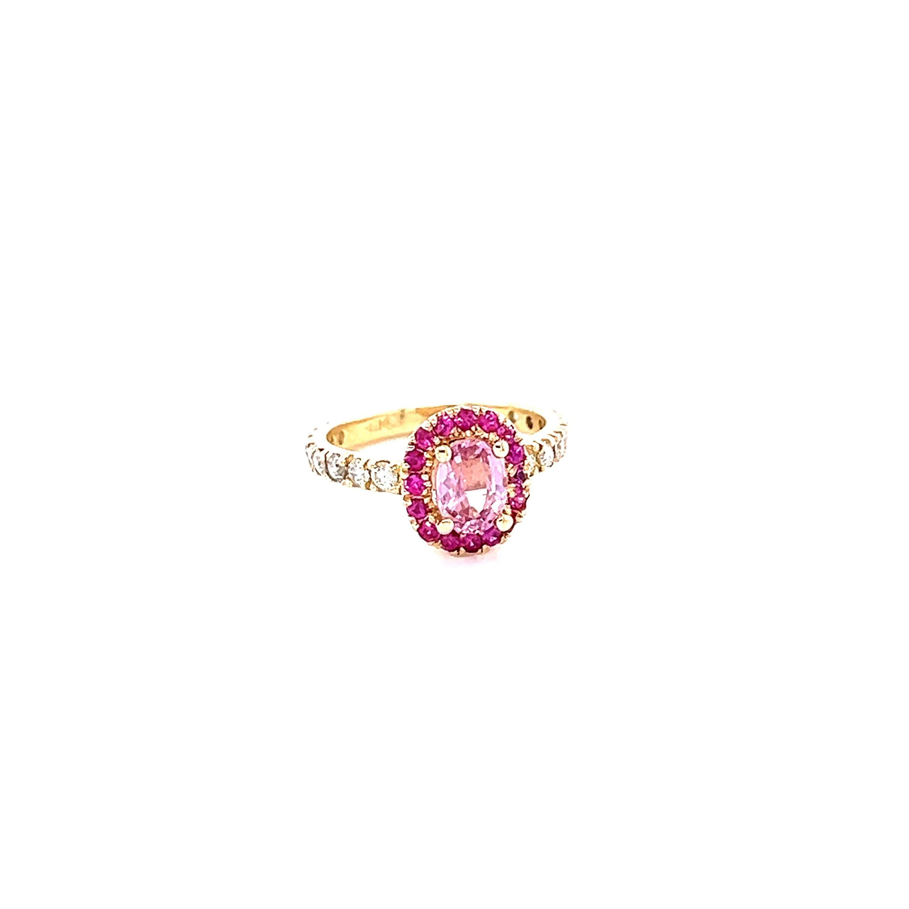1.86 Carat Pink Sapphire Diamond 14 Karat Yellow Gold Engagement Ring For Sale 3