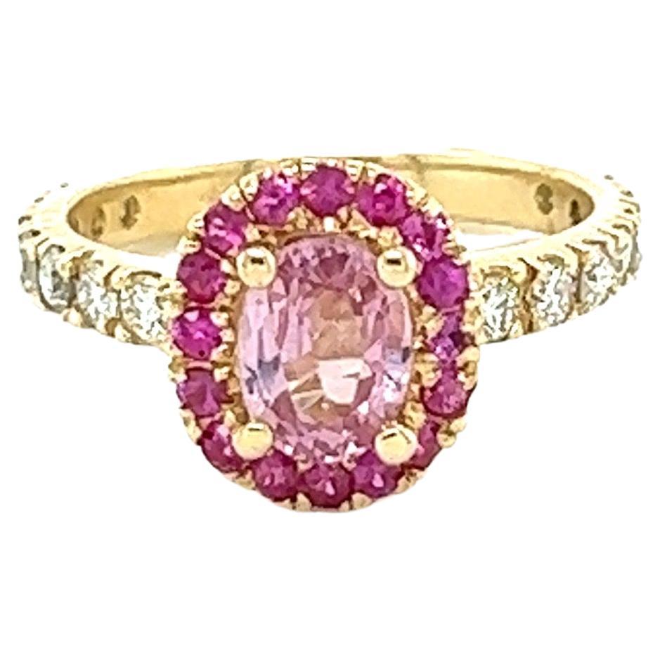 1.86 Carat Pink Sapphire Diamond 14 Karat Yellow Gold Engagement Ring For Sale