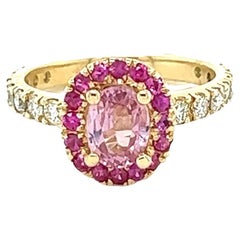 1.86 Carat Pink Sapphire Diamond 14 Karat Yellow Gold Engagement Ring