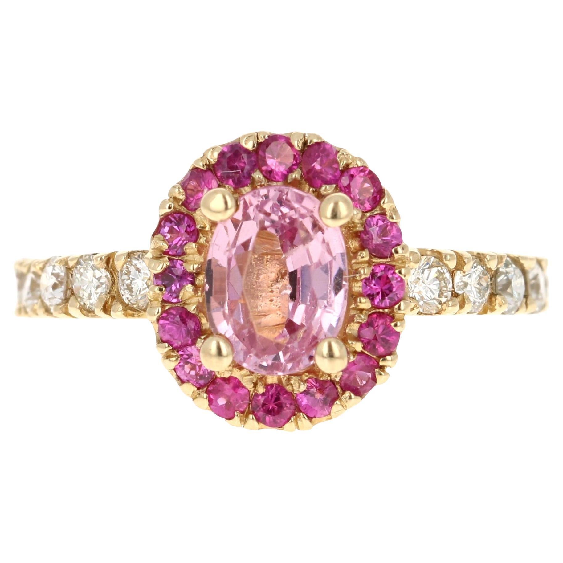 1.86 Karat Rosa Saphir Diamant 14 Karat Gelbgold Verlobungsring im Angebot