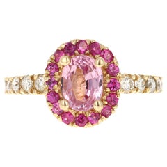 1.86 Karat Rosa Saphir Diamant 14 Karat Gelbgold Verlobungsring