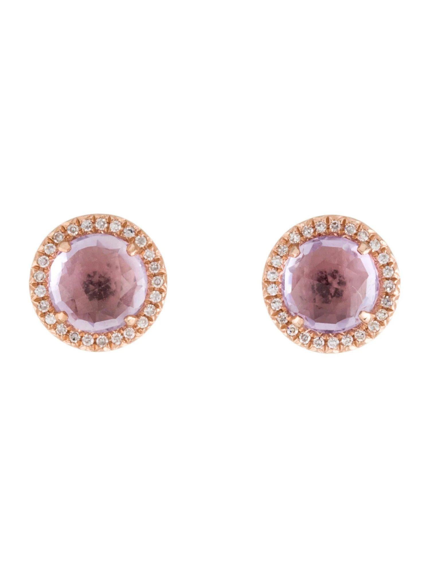 These Amethyst & Diamond Earrings are a stunning and timeless accessory that can add a touch of glamour and sophistication to any outfit. 

These earrings each feature a 0.93 Carat Round Pink Amethyst, with a Diamond Halo comprised of 0.06 Carats of