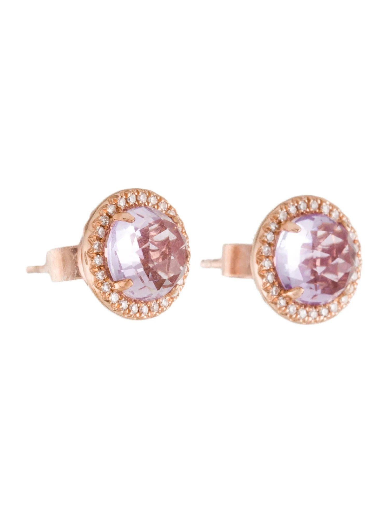 1.86 Carat Round Amethyst & Diamond Rose Gold Stud Earrings In New Condition For Sale In Great Neck, NY