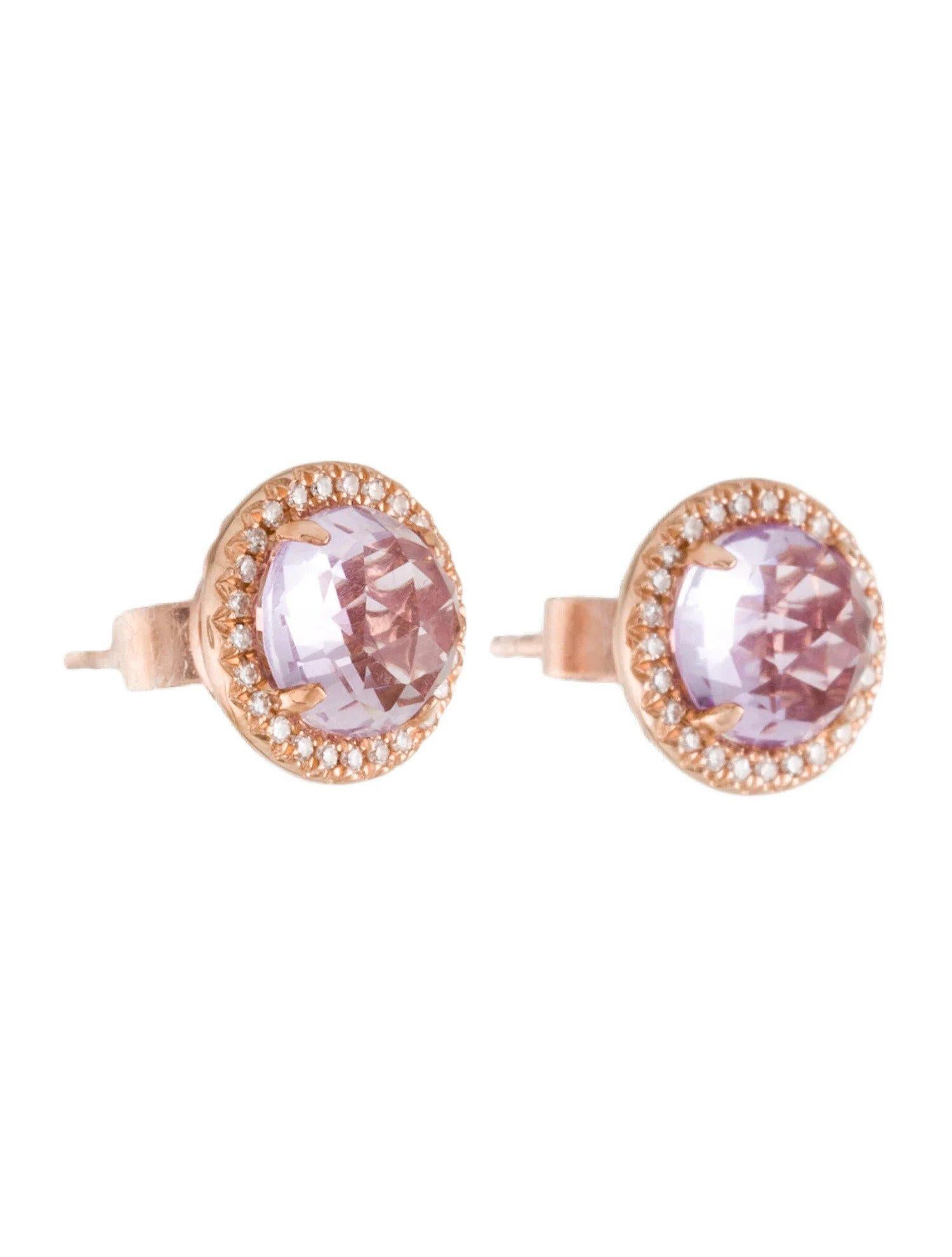 1,86 Karat runder Amethyst & Diamant-Ohrstecker aus Roségold im Zustand „Neu“ im Angebot in Great Neck, NY