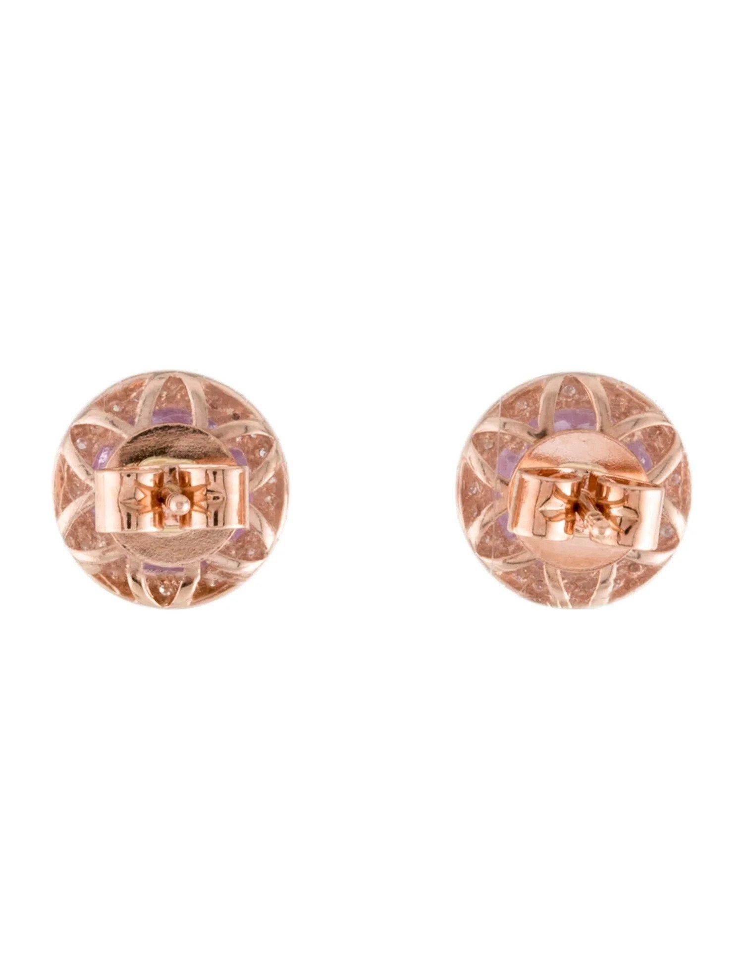 Women's 1.86 Carat Round Amethyst & Diamond Rose Gold Stud Earrings For Sale
