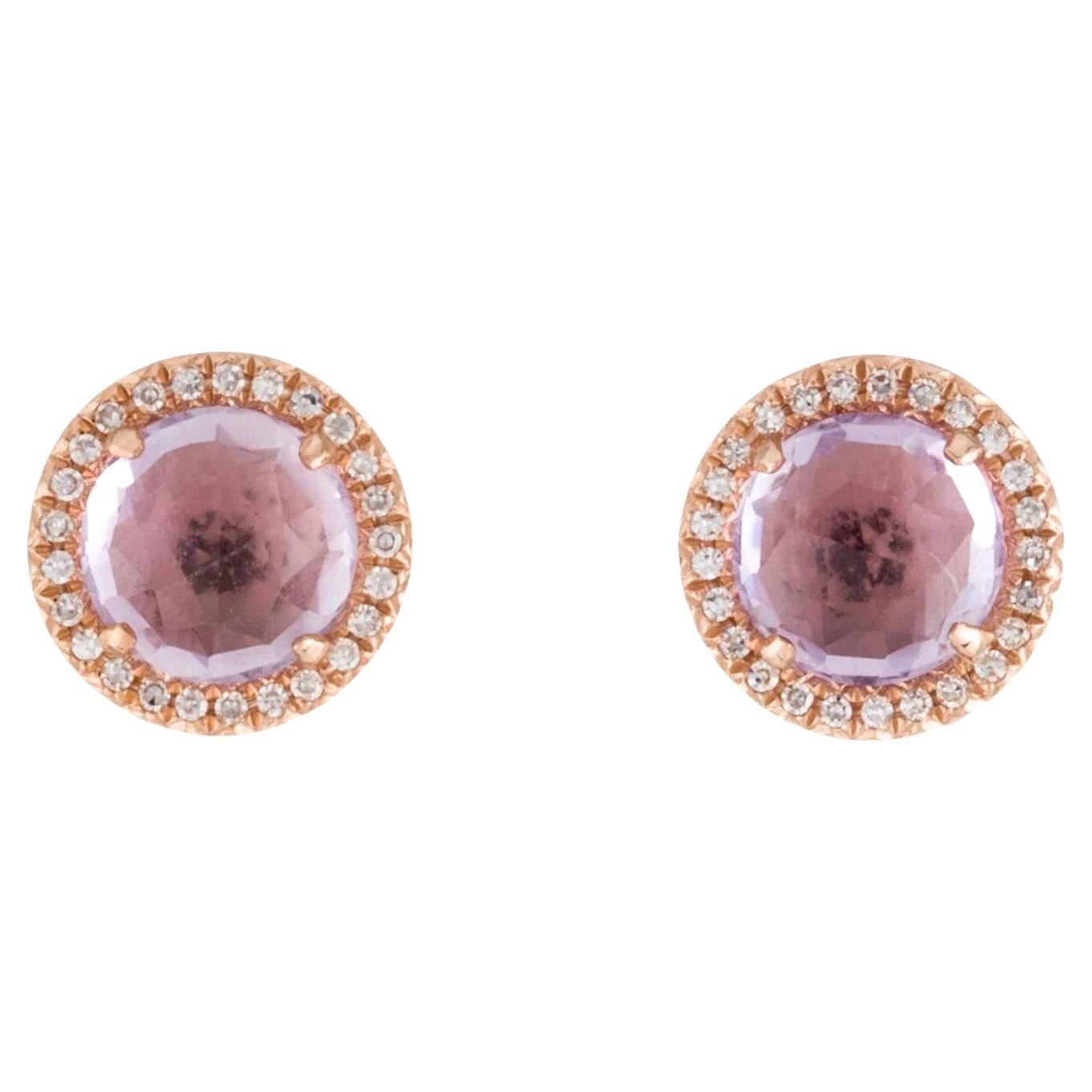 1.86 Carat Round Amethyst & Diamond Rose Gold Stud Earrings For Sale