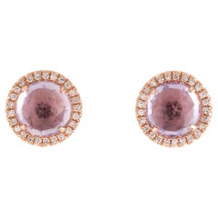 Boucles d'oreilles en or rose avec améthyste ronde de 1,86 carat et diamant