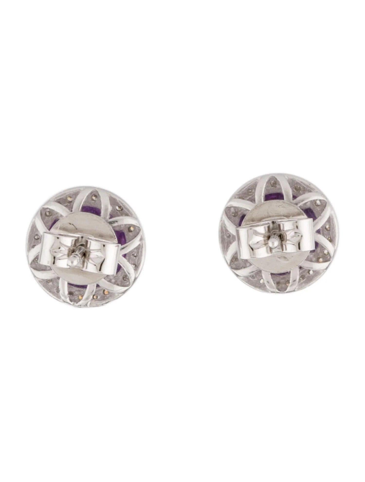 1.86 Carat Round Amethyst & Diamond White Gold Stud Earrings In New Condition For Sale In Great Neck, NY