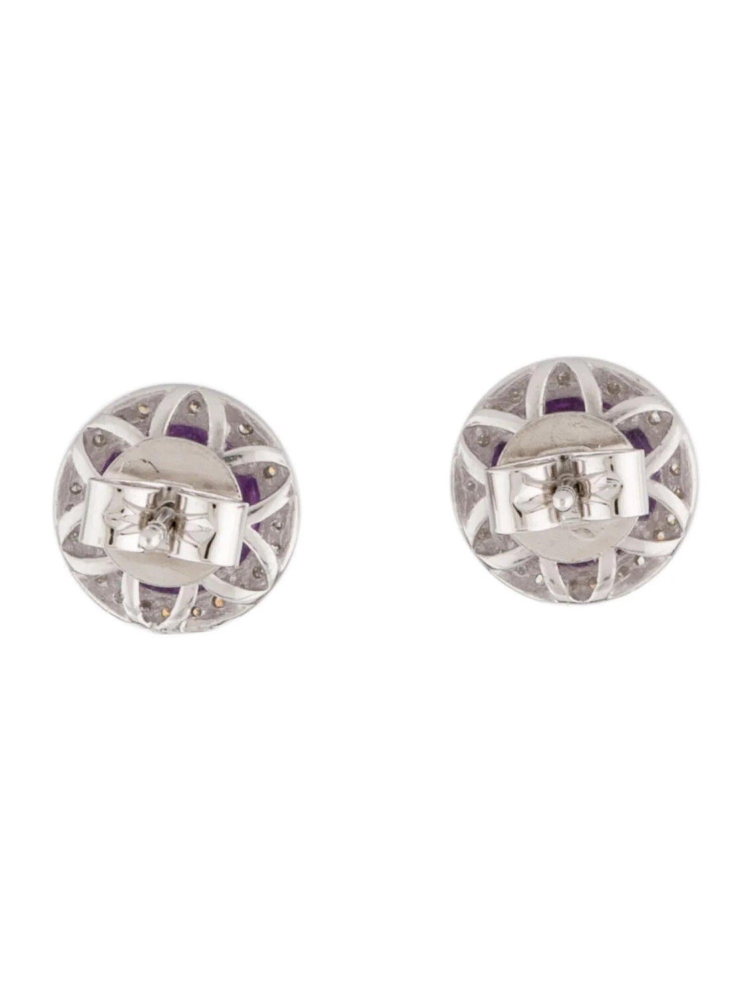 Orecchini con ametista rotonda e diamante in oro bianco da 1,86 carati In condizioni Nuovo in vendita a Great Neck, NY