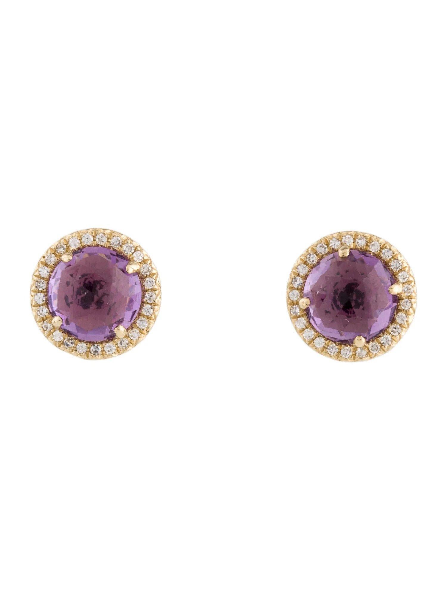 These Amethyst & Diamond Earrings are a stunning and timeless accessory that can add a touch of glamour and sophistication to any outfit. 

These earrings each feature a 0.93 Carat Round Purple Amethyst, with a Diamond Halo comprised of 0.06 Carats