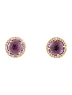 1.86 Carat Round Amethyst & Diamond Yellow Gold Stud Earrings