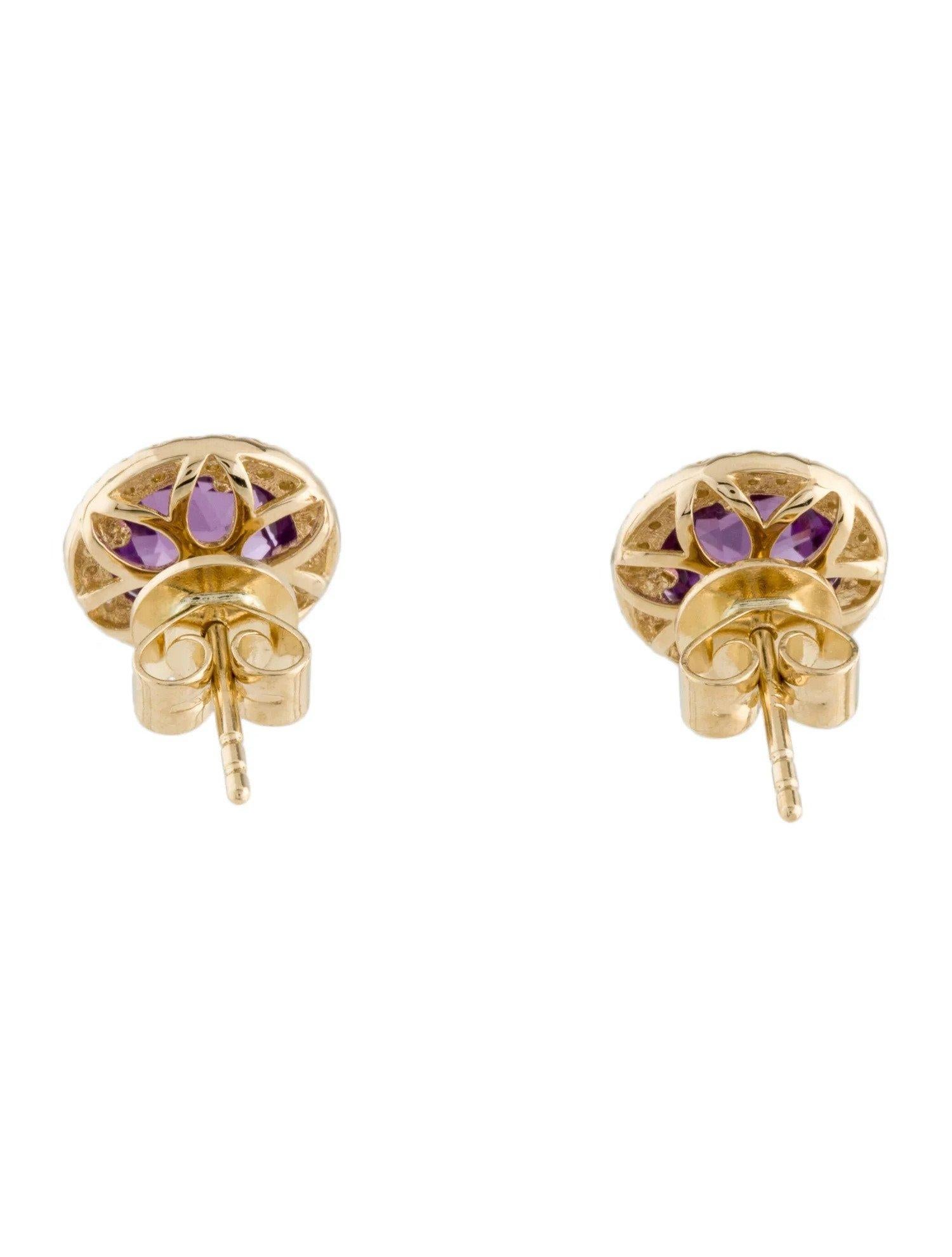 1.86 Carat Round Amethyst & Diamond Yellow Gold Stud Earrings In New Condition For Sale In Great Neck, NY