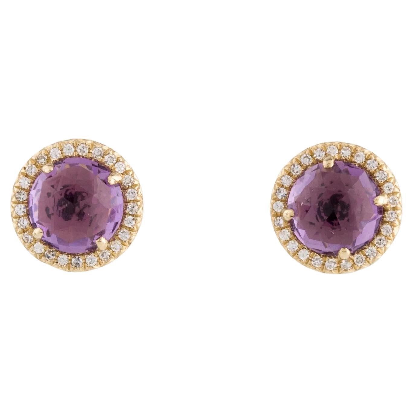 Pendientes de oro amarillo con amatista redonda de 1,86 quilates y diamante