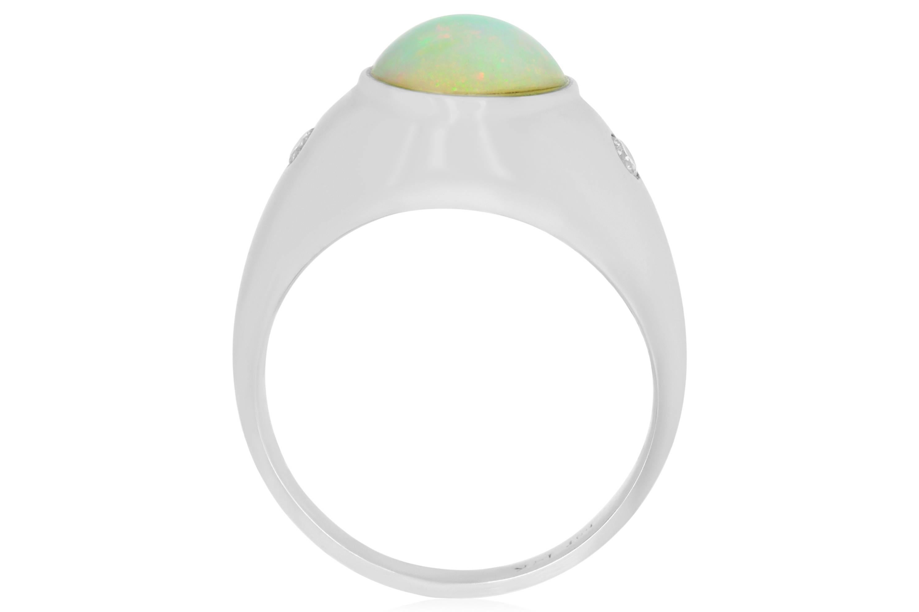 Contemporary 1.86 Carat Round Opal and 0.14 Carat White Diamond Men’s Ring