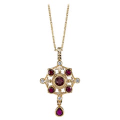 Ruby and Diamond Renaissance Inspired Necklace in 18k Yellow Gold