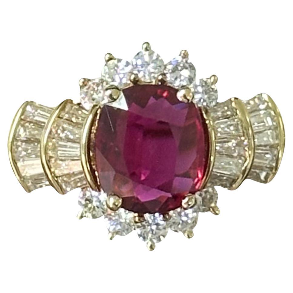 1.86 Carat Ruby & Diamond vintage-inspired traditional Ring in 18K Yellow Gold For Sale