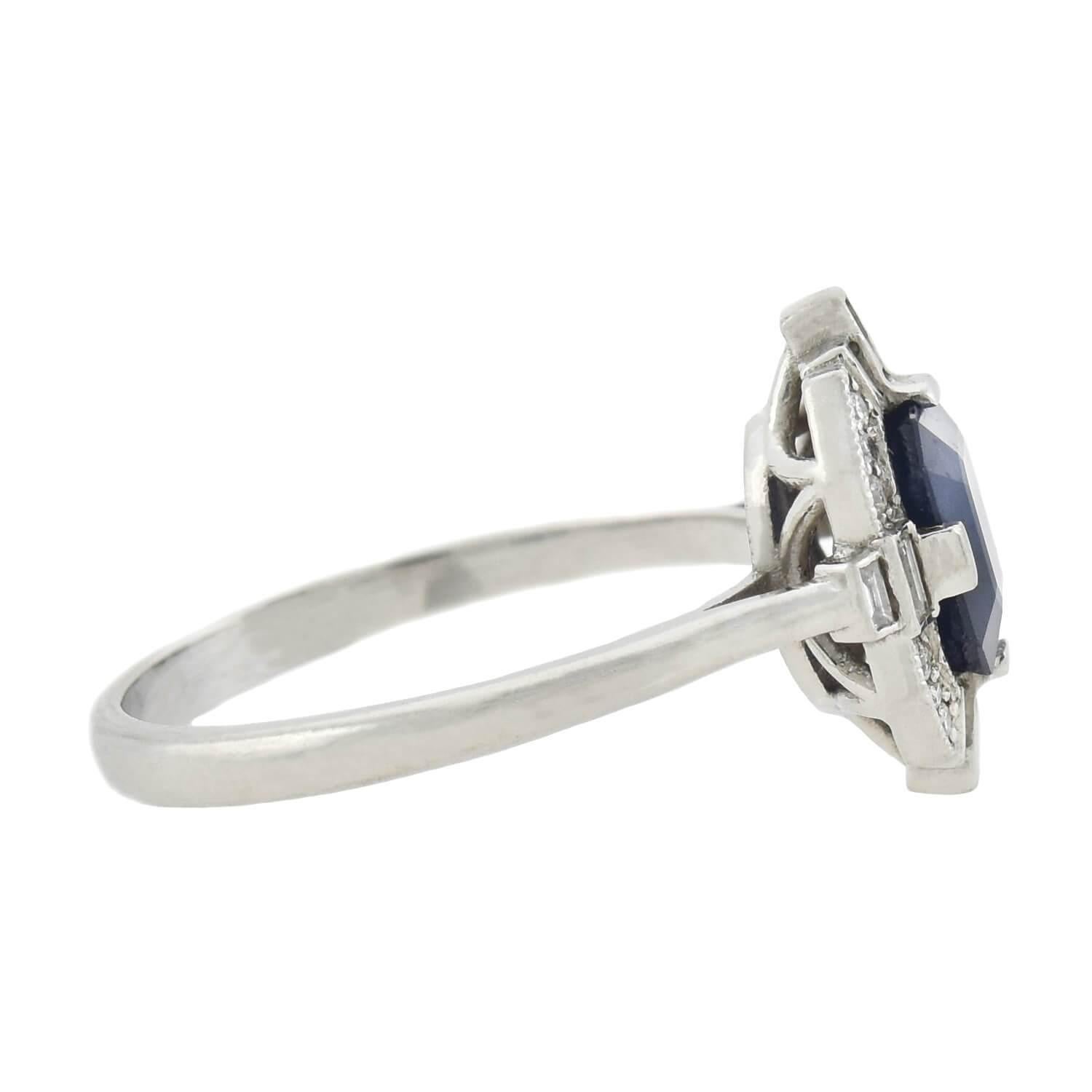 Art Deco 1.86 Carat Sapphire + Diamond Gemstone Engagement Ring
