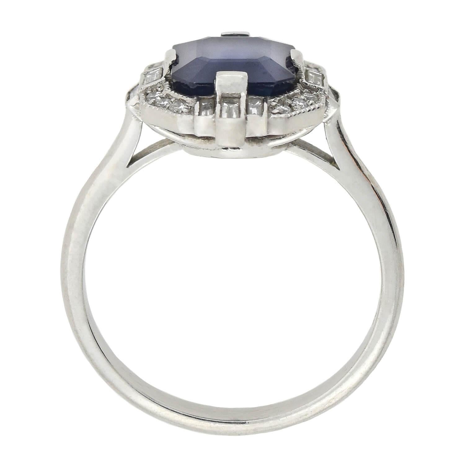 Asscher Cut 1.86 Carat Sapphire + Diamond Gemstone Engagement Ring