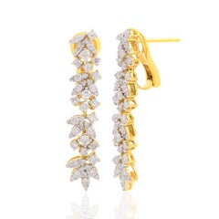 1.86 Carat SI Clarity HI Color Diamond Fine Dangle Earrings 14 Karat Yellow Gold
