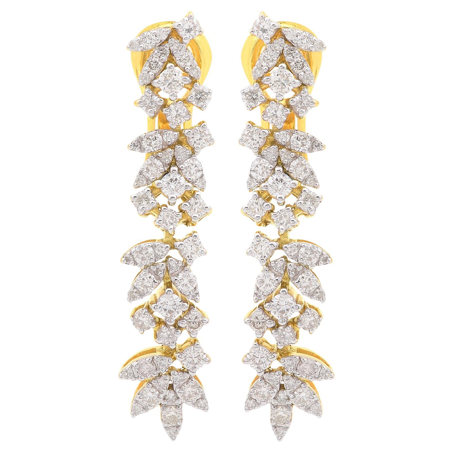 1.86 Carat SI Clarity HI Color Diamond Fine Dangle Earrings 14 Karat Yellow Gold