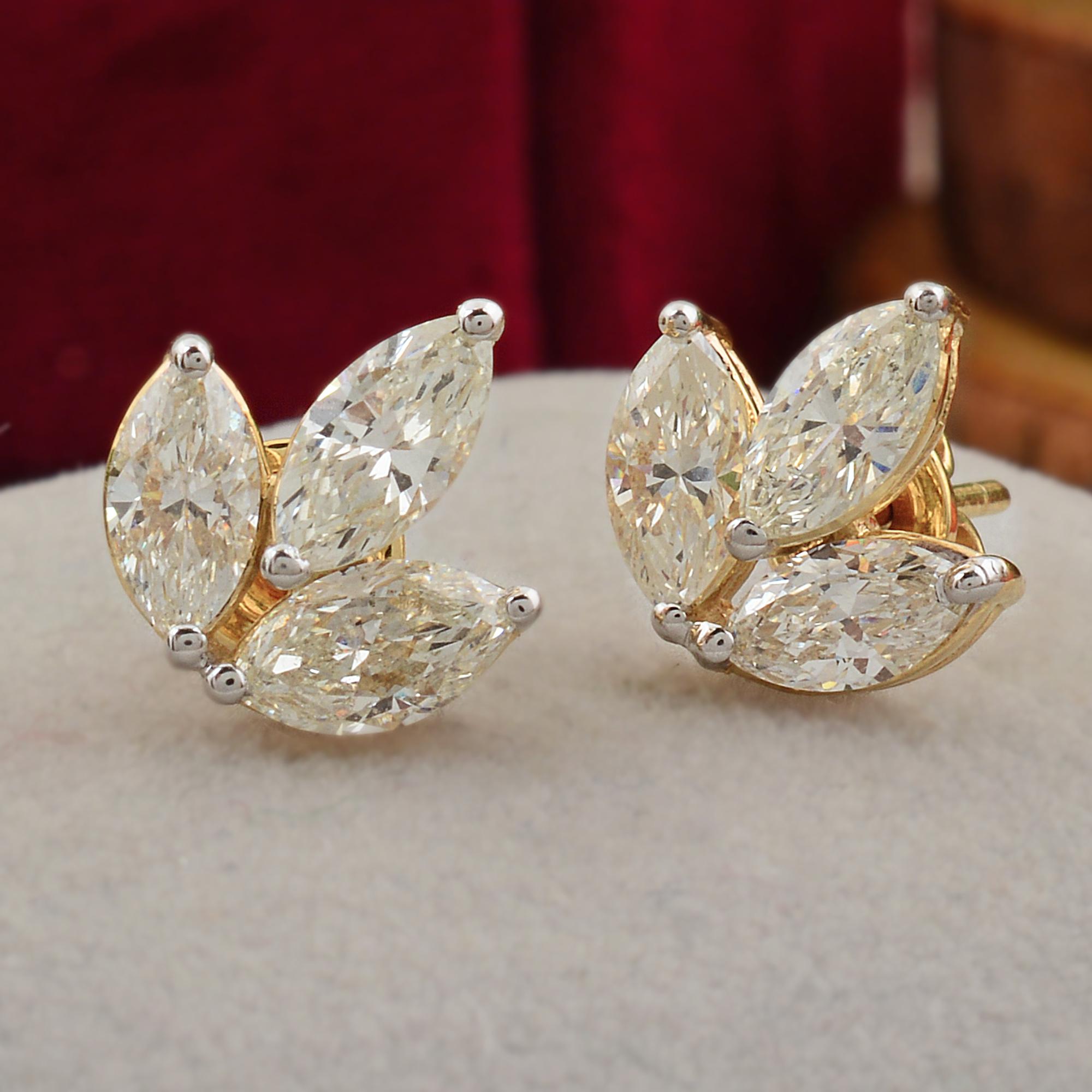 Moderno 1,86 carati SI/HI Tre orecchini a forma di foglia con diamante Gioielli in oro giallo 14k in vendita