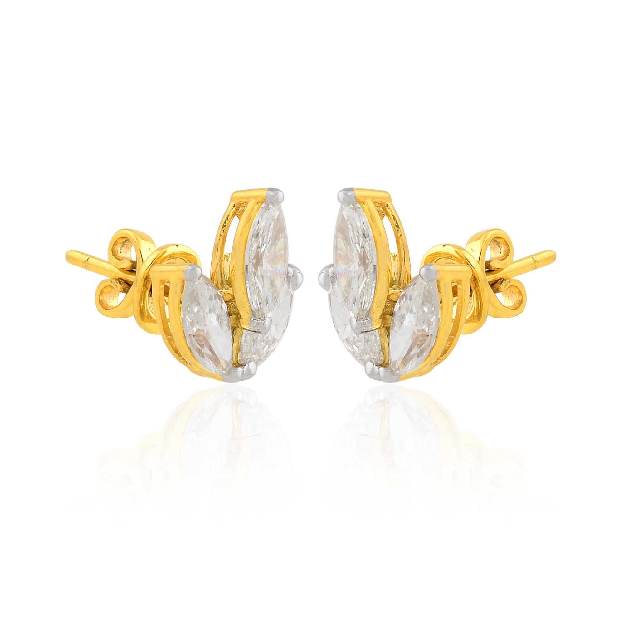 1,86 carati SI/HI Tre orecchini a forma di foglia con diamante Gioielli in oro giallo 14k In condizioni Nuovo in vendita a Diera, Dubai