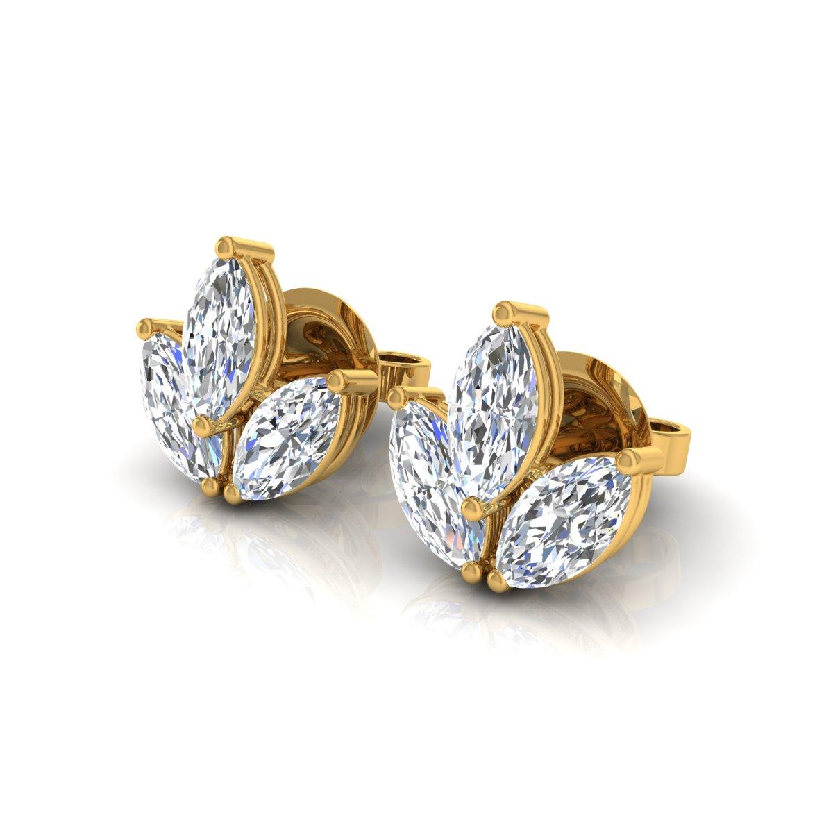 Donna 1,86 carati SI/HI Tre orecchini a forma di foglia con diamante Gioielli in oro giallo 14k in vendita