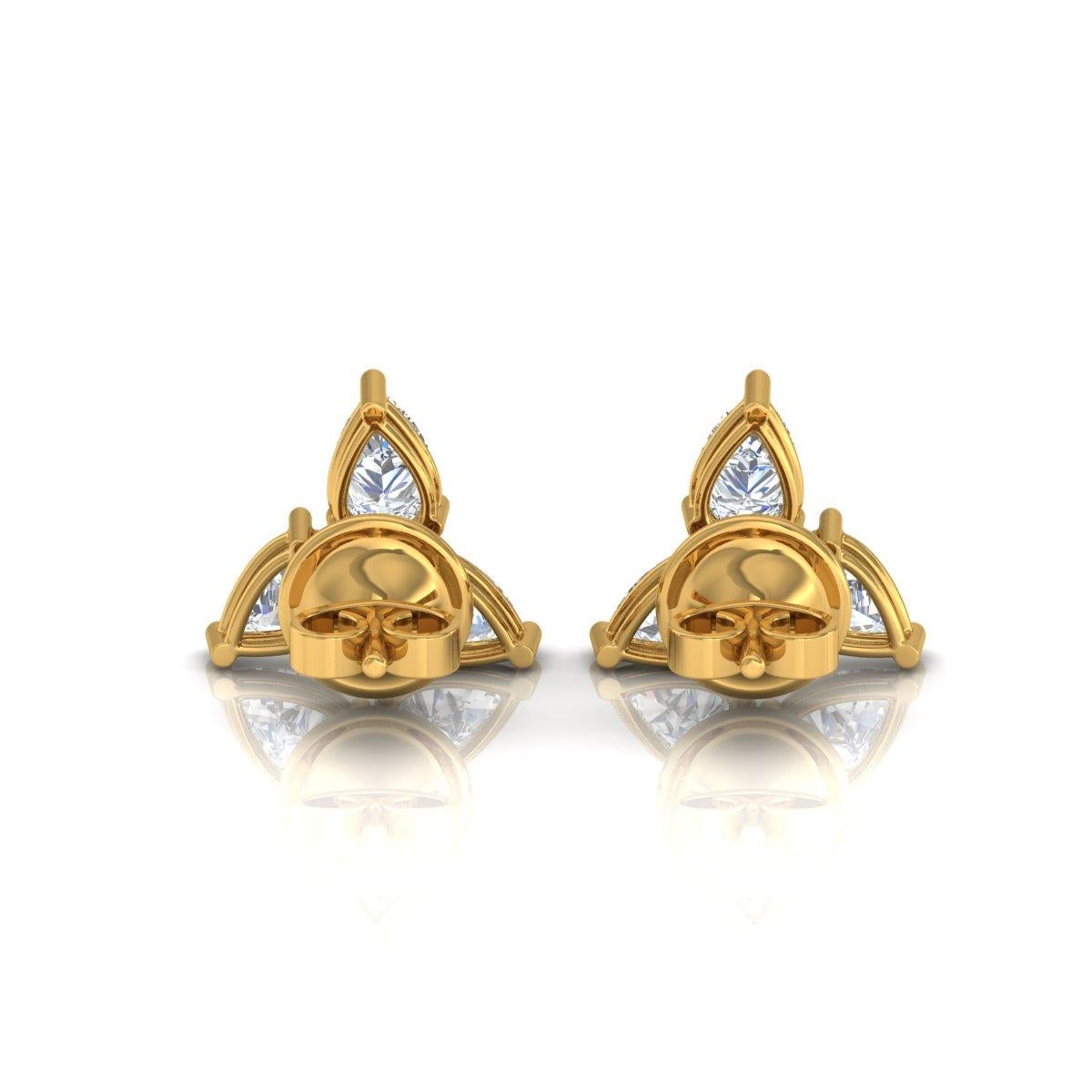 1,86 carati SI/HI Tre orecchini a forma di foglia con diamante Gioielli in oro giallo 14k in vendita 1