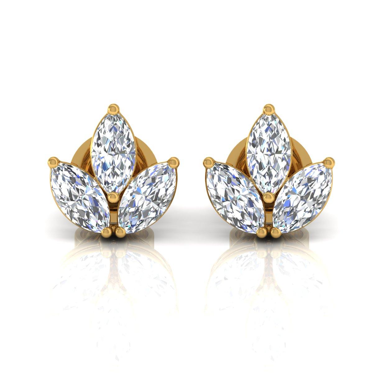 1,86 carati SI/HI Tre orecchini a forma di foglia con diamante Gioielli in oro giallo 14k in vendita 2