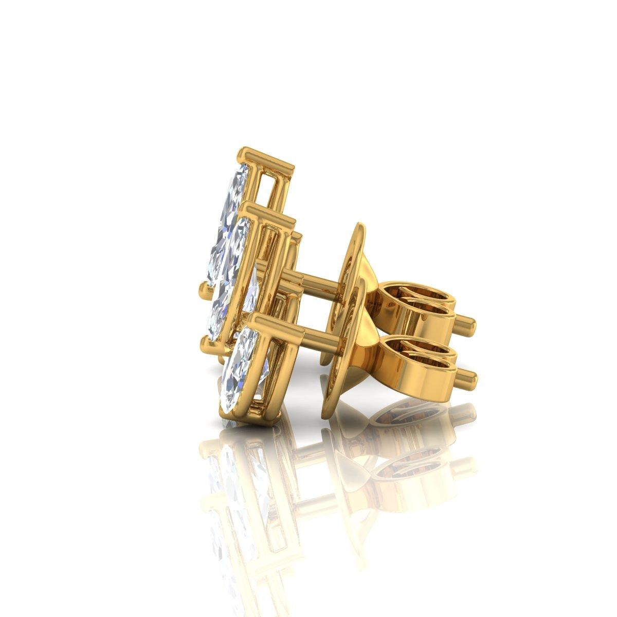 1,86 carati SI/HI Tre orecchini a forma di foglia con diamante Gioielli in oro giallo 14k in vendita 3