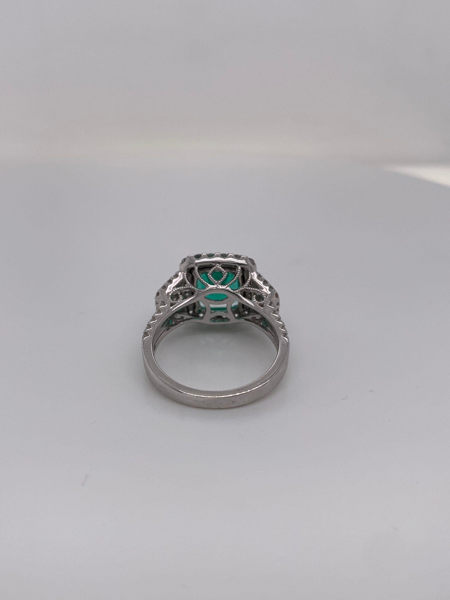 Modern 1.86 Carat Square Emerald & Diamond Ring in 18 Karat White Gold For Sale
