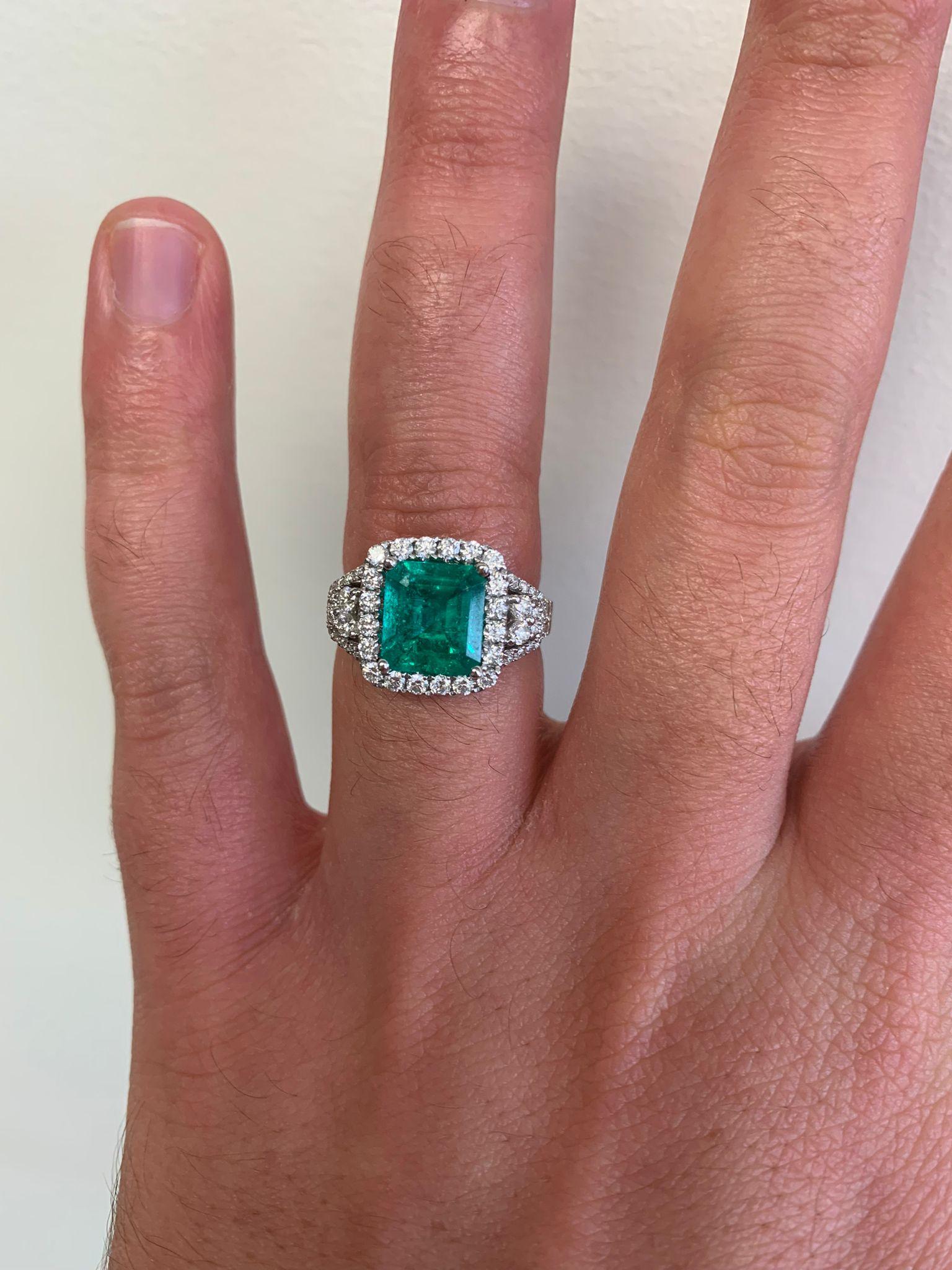 Square Cut 1.86 Carat Square Emerald & Diamond Ring in 18 Karat White Gold For Sale