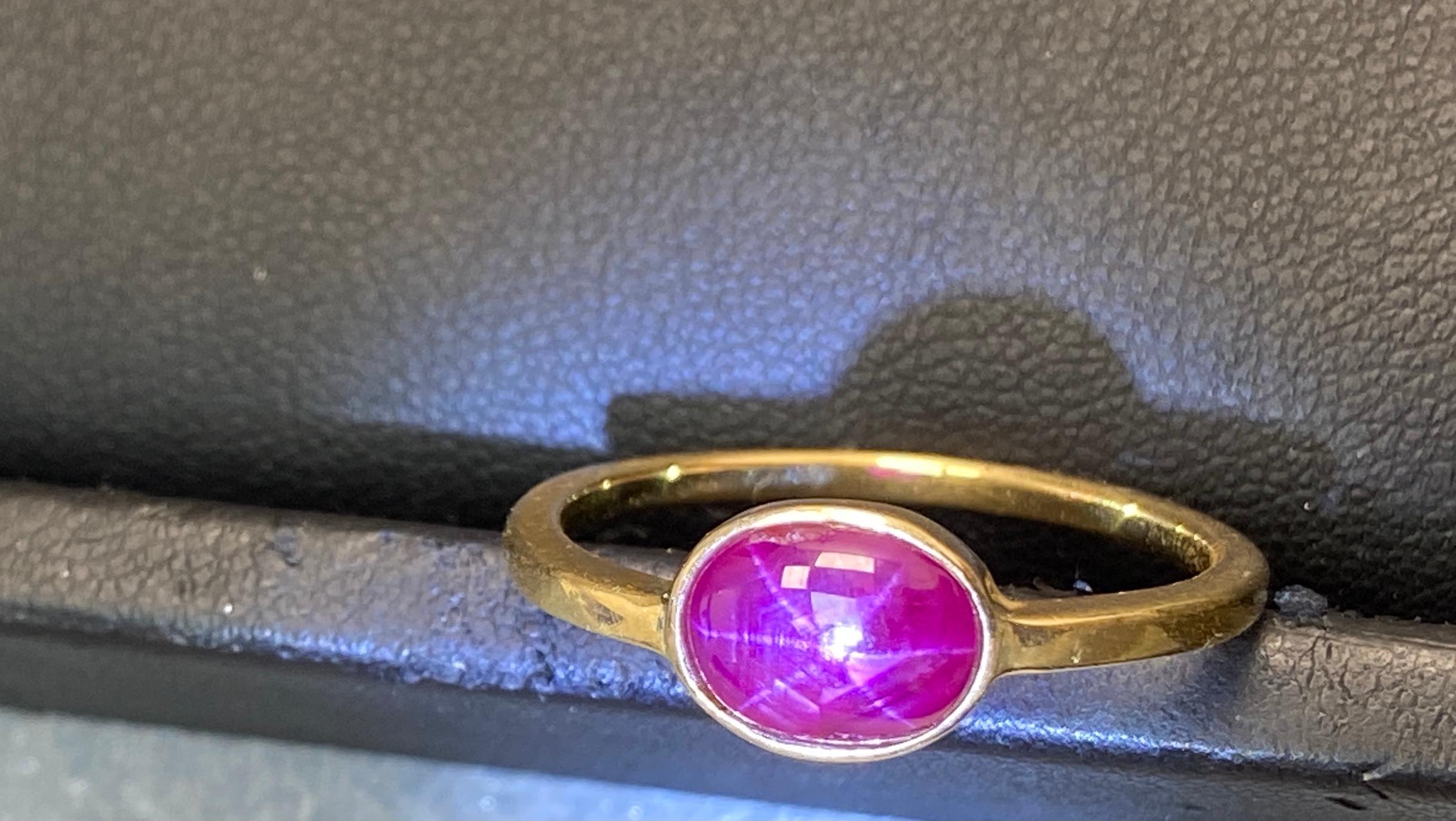 1.86 Carat Unheated Burmese Star Ruby Yellow Gold Engagement Ring 2
