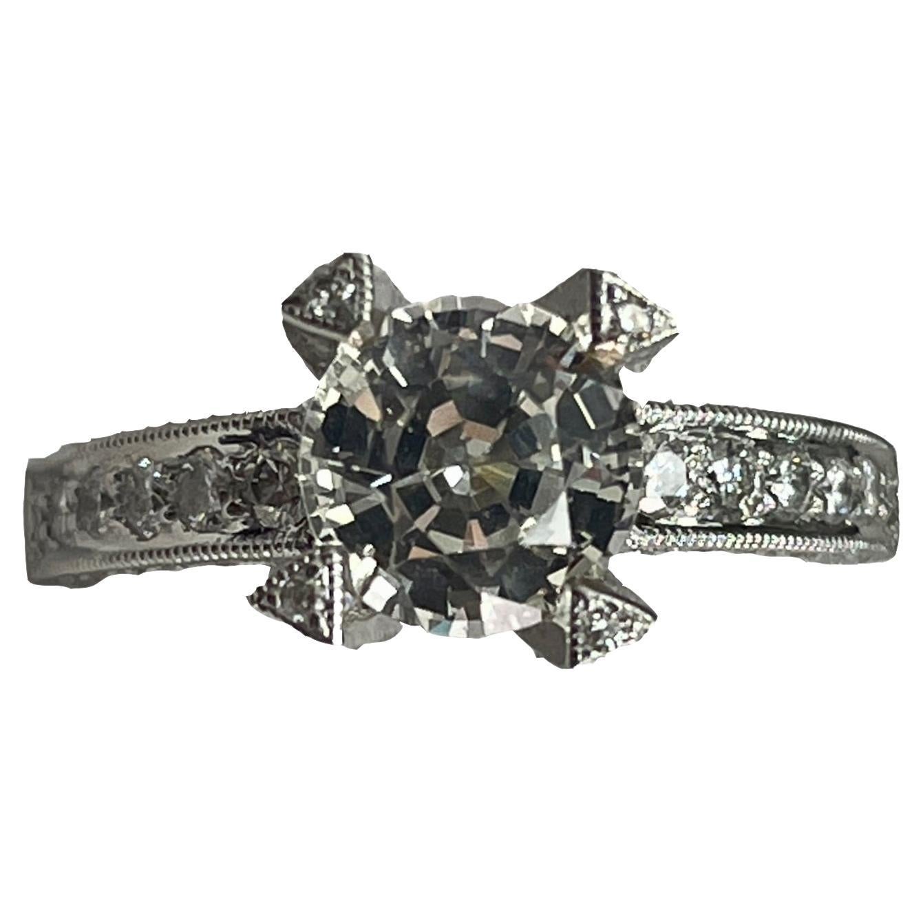 1.86 Carat White Sapphire & Diamond 14K White Gold Ring For Sale