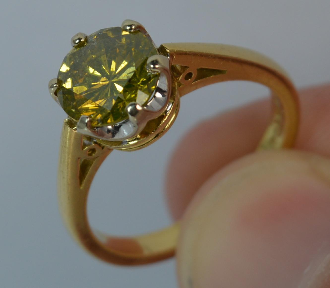 Round Cut 1.86 Carat Yellow Diamond 18 Carat Gold Solitaire Engagement Ring
