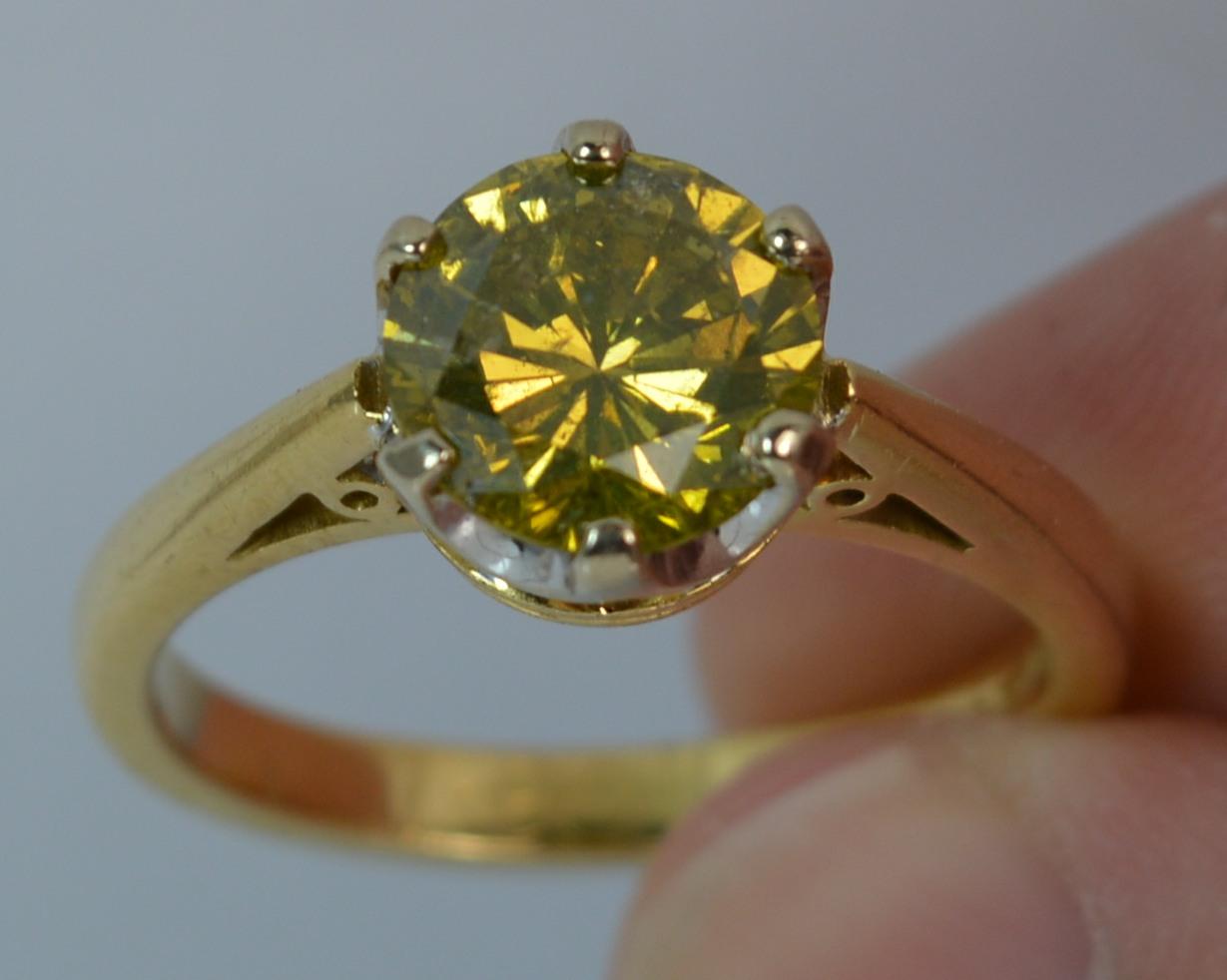 1.86 Carat Yellow Diamond 18 Carat Gold Solitaire Engagement Ring In Excellent Condition In St Helens, GB