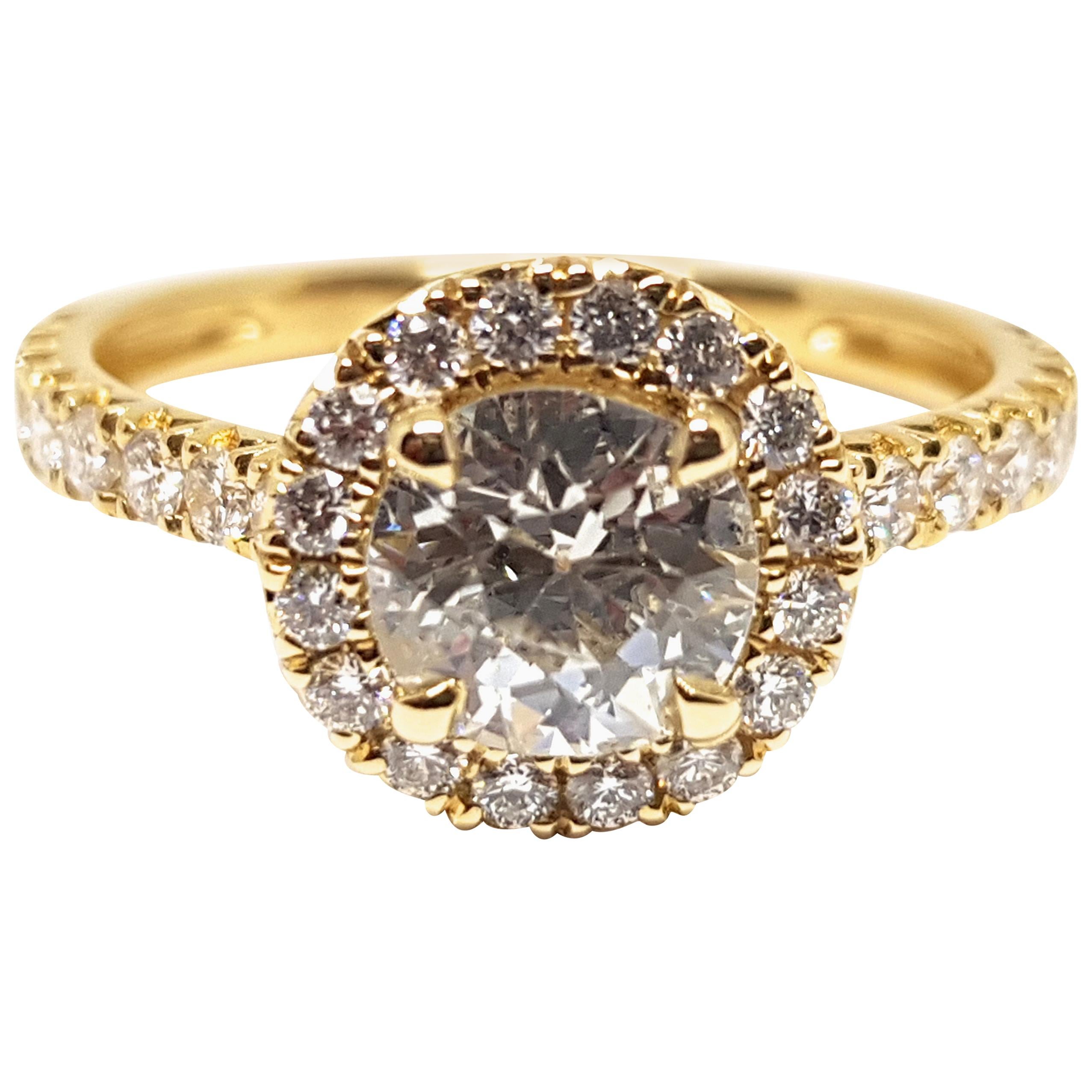 1.86 Carat Yellow Gold White Diamond Engagement Ring