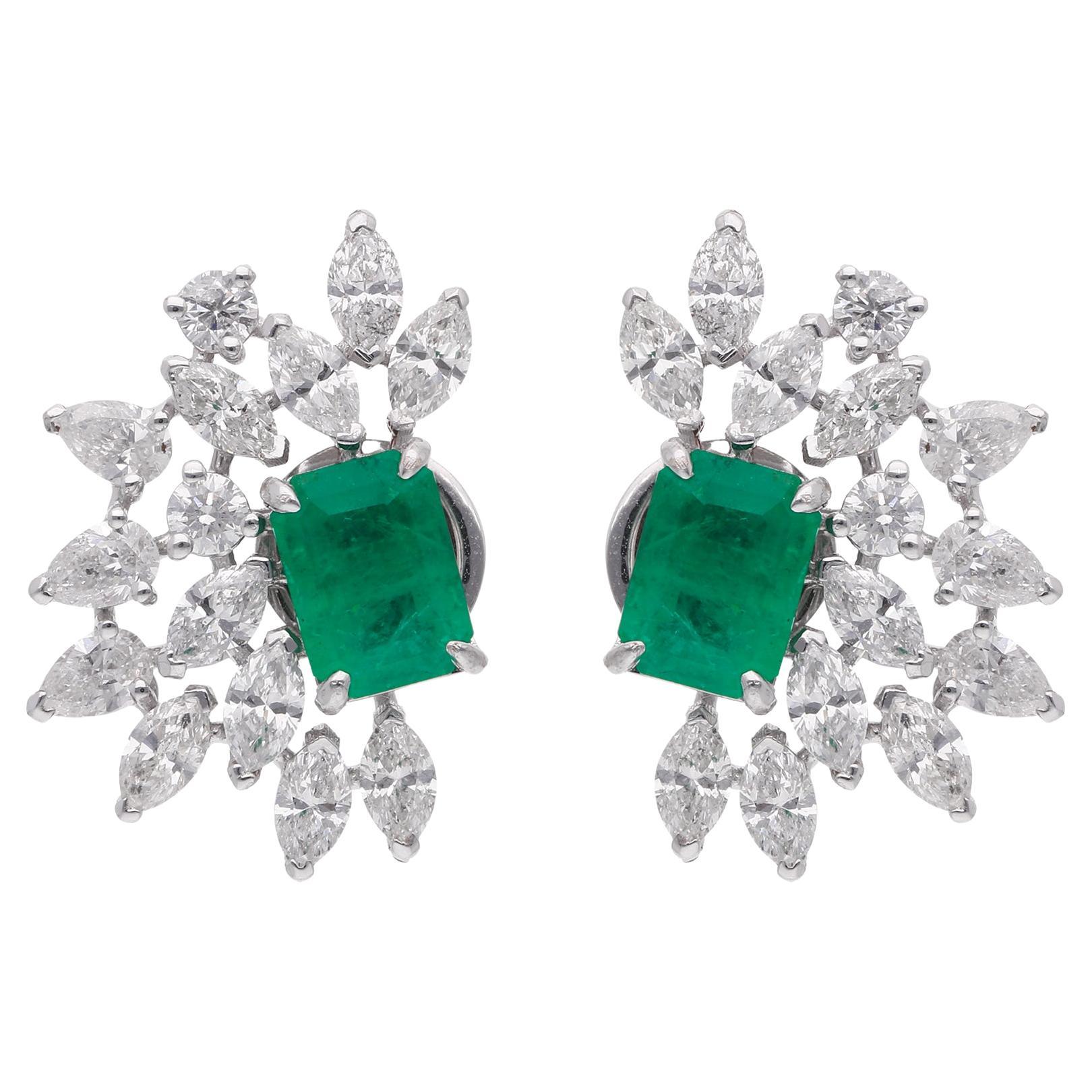 1.86 Carat Zambian Emerald Earrings 2.40 Ct Marquise Diamond 18 Karat White Gold