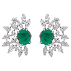 1.86 Karat sambischer Smaragd-Ohrringe mit 2,40 Karat Marquise-Diamant aus 18 Karat Weißgold