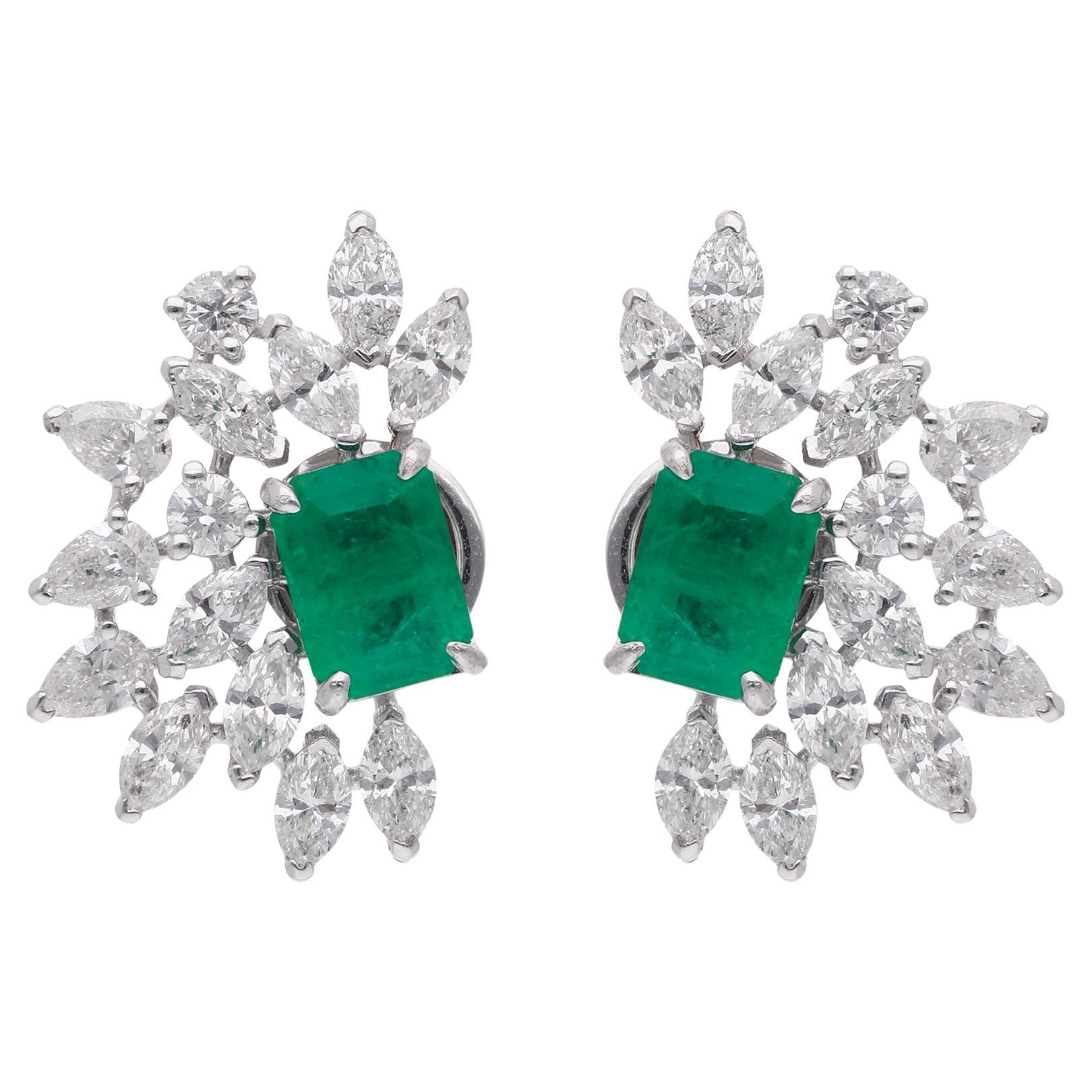 Pendientes Esmeralda Zambiana 1,86 Quilates Diamante Marquesa 2,40 Quilates Oro Blanco 18 Kilates