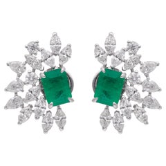 Pendientes Esmeralda Zambiana 1,86 Quilates Diamante Marquesa 2,40 Quilates Oro Blanco 18 Kilates
